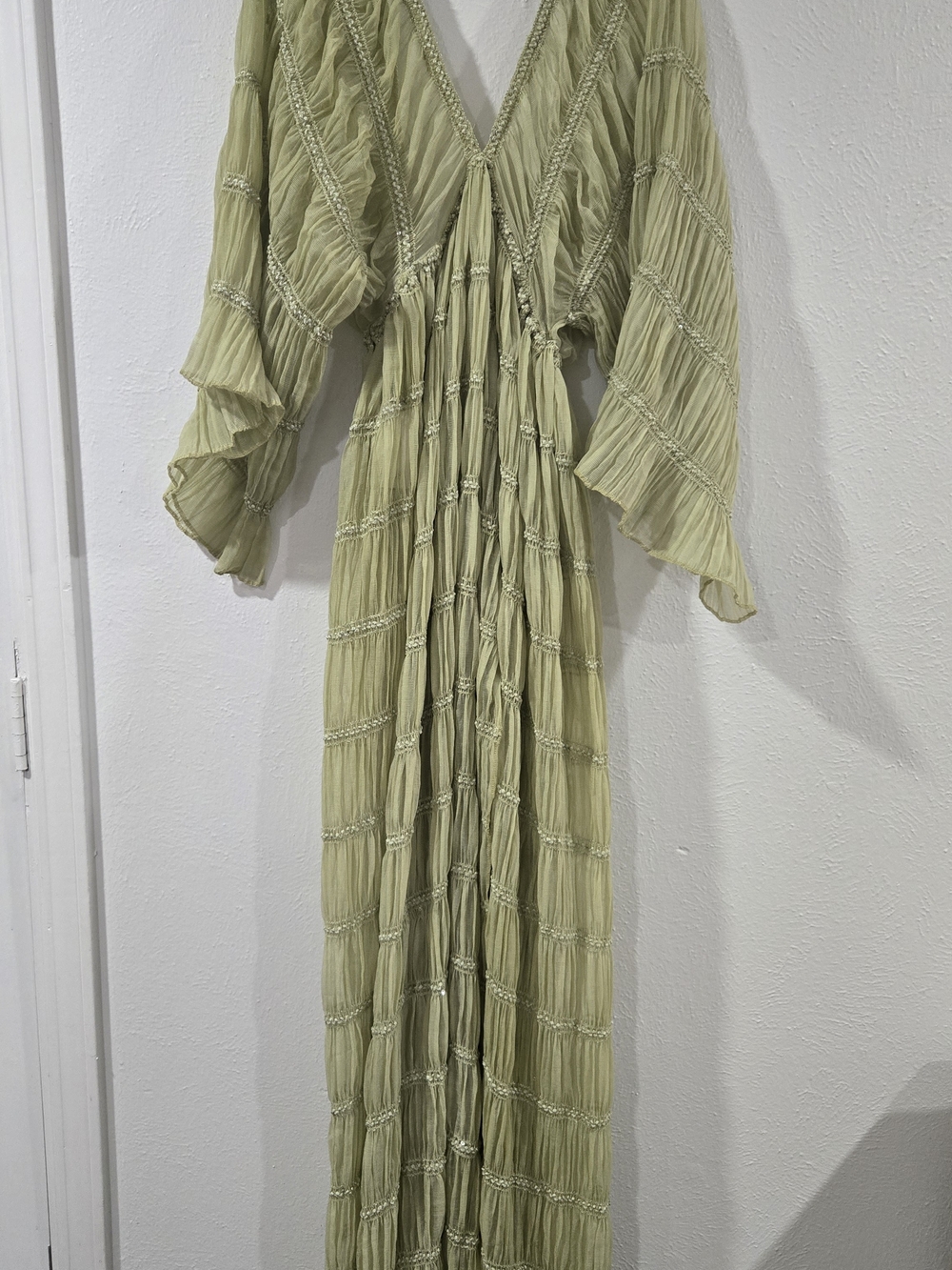 Flowy Sage Green Pleated Maxi Dress
